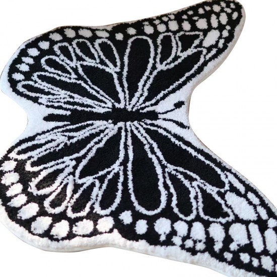 French retro bedroom carpet, luxury living room coffee table, thickened soundproof floor mat, black and white butterfly bedside mat.
