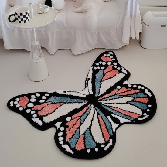 French retro bedroom carpet, luxury living room coffee table, thickened soundproof floor mat, black and white butterfly bedside mat.
